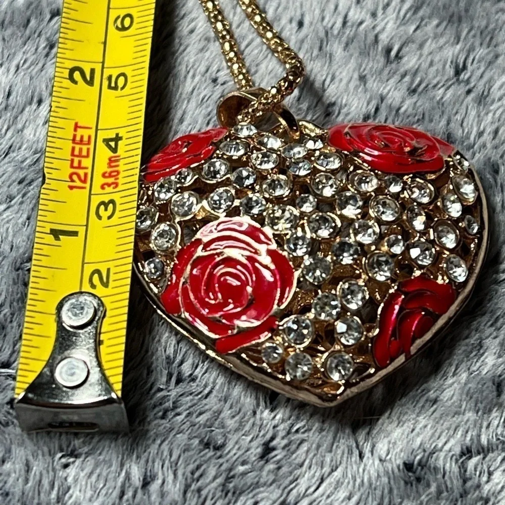 Betsey Johnson Rhinestone Rose Heart Necklace